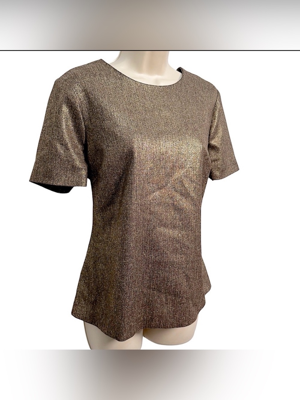 Boden Women’s Metallic Black Gold Short Sleeve Peplum Top Size 10